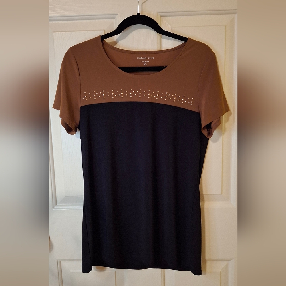 Coldwater Creek Black and Brown Short Sleeve Top